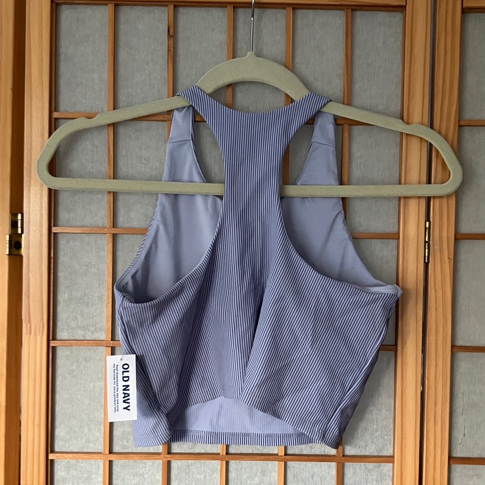 Old Navy Kids XL 14-16 PowerSoft Longline Sports Bra - Light Blue Pinstripe - Picture 5 of 7